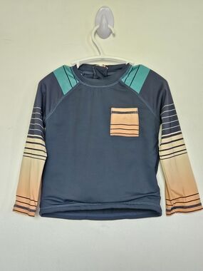Island Trotters Rashguard Swim Shirt Long Sleeve Striped Zip Back Toddler Kid 2T